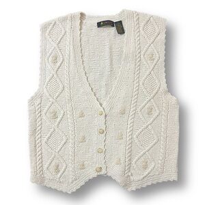 Vintage Liz Claiborne Liz Sport Cream Cable Knit Cotton Sweater Vest -Small